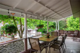 Covered back deck allows for barbecuing year-round!