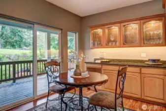 Breakfast Eating and Lighted Bar Cabinet with space for Wine Fridge
