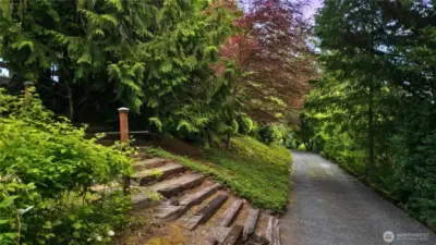 Meandering paths lined with wisteria, honeysuckle, and raspberry canes create a true storybook setting.