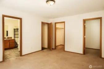 My favorite thing about the primary suite is TWO walk-in closets! Both are just the right size!