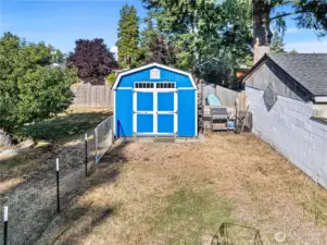 Large shed with custom shelving racks