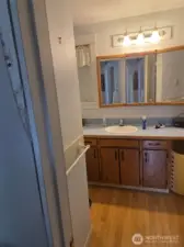 Upstairs full bath with large double sink vanity