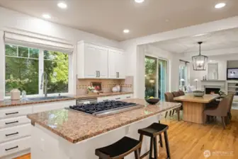 Large kitchen island, perfect for gatherings! The entire space flows so seamlessly between the kitchen, breakfast nook and family room!
