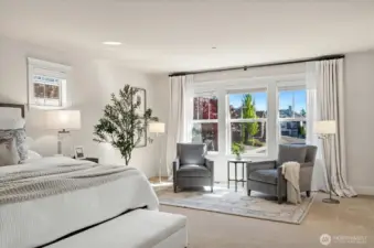 Spacious room with large picture-like windows bring the outdoors in! All the window dressings (curtains) and curtain rods in this home are from Restoration Hardware.