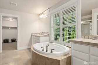 Spa like soaking tub with green views provide a sanctuary feel!