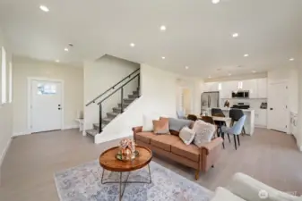 Custom hand rail leads you upstairs.