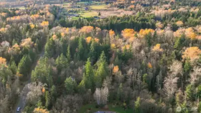 Aerial view of the property and surrounding area