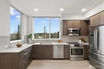 Sophisticated style abounds in this modern kitchen.