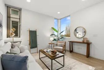 High ceilings and big windows create a light filled space.