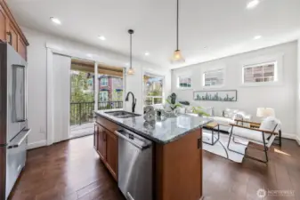 Kitchen with sliding door to balcony.