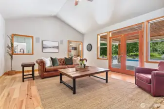 The great room is just off the kitchen and dining area