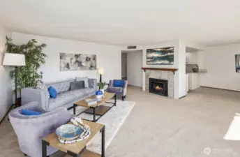 Light and bright living room and dining room.