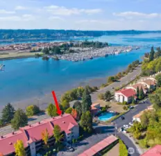 End unit with beautiful water views.