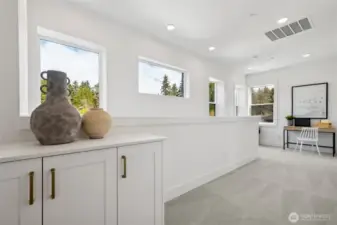 Upper floor hallway with linen cabinet (Facade, Ext Colors, Interior Photos & Floor Plans for illustrative purposes only. Actual Facade, Ext Colors, Interiors & Floor Plans may differ.)