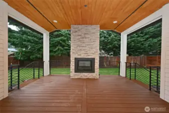 Cover back deck with fireplace
