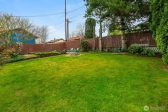 Fully fenced yard with alley access and garden space.  Don't miss the fire pit!
