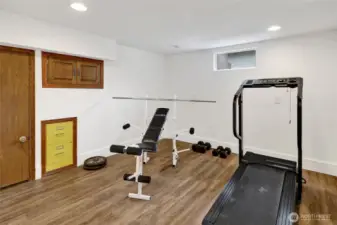 This 5th bedroom located in the basement is currently used as an exercise room.