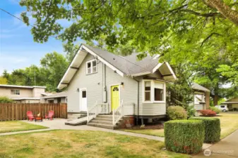 Enjoy just the right amount of outdoor space for blueberry plants, a vegetable garden, and a cozy patio with a firepit.