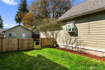 View from the street of the side yard