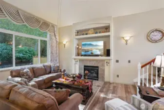 Living room with gas fireplace.