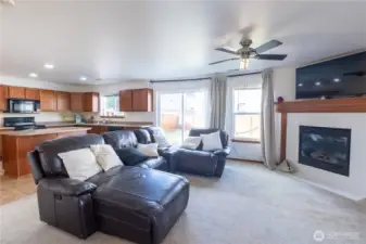 Cozy living space with fireplace.