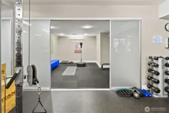 Free weights and yoga room