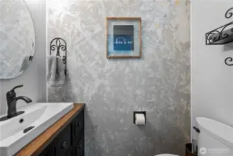 Attached half bathroom.