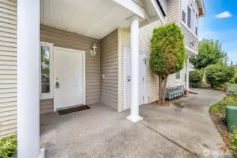 Private front entry is located on the side of the building.