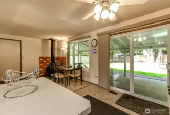 Family room with fireplace.