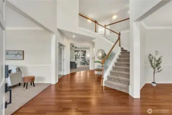 Grand entry enhanced by striking Brazilian cherry hardwoods, combining durability with timeless style.