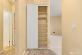 Large entry closet. Brand new carpeting throughout living/dining areas as well as both bedrooms. Newer flooring throughout kitchen, hallways, and bathroom.