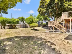 private fully fenced backyard with fruit trees