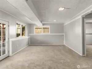 downstairs flex space could be used for relaxing or multi-generational living. Room for a 3rd bathroom in laundry room space