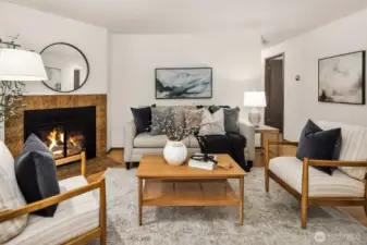 Cozy wood burning fireplace