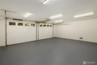 Oversized 2-Car Garage with new interior paint, lighting and garage floor paint