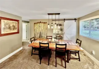 Close up of dining room with charming built-in shelves.