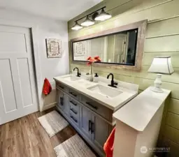 Close up of dual vanity.