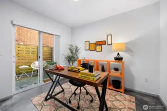 A flexible lower-level space works well as a home office, studio, or creative retreat.