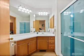Nice and bright primary bathroom with walk-in shower