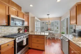 Gorgeous Kitchen with Brazilian cherrywood floors, quartz countertops, matching stainless steel appliances, new backsplash, built-in hutch, peninsula added for more counter space.