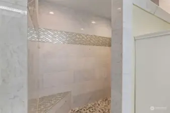 Huge shower with marble surround.  Luxury all the way!