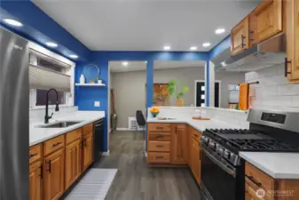 View of kitchen looking back into dining room.