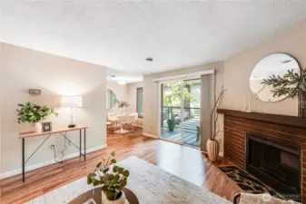 The living room opens directly to a private deck.