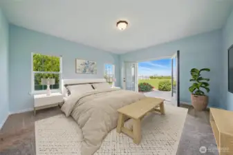 French doors open to patio- virtually staged