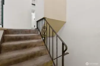 Durable metal railing provides support and style.