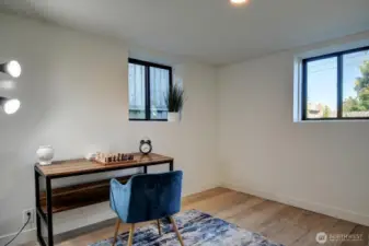 Second lower level bedroom offers two windows and is perfect for an office, exercise room, etc.