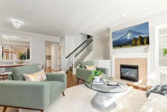 Living, dining and eat-in kitchen flow seamlessly