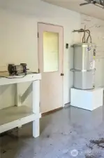 GARAGE WORK BENCH & WATER HEATER