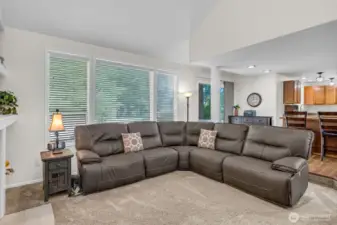 Family room with vaulted ceilings