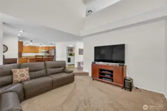 Family room with vaulted ceilings